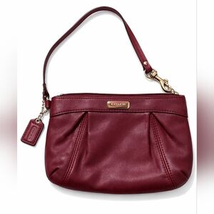 🍷 Coach Burgundy Leather Wristlet | Classic Zip Pouch | Silver Tone Hardware